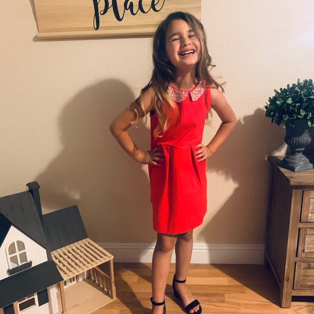 J. Crew red dress with Peter Pan crystal collar!